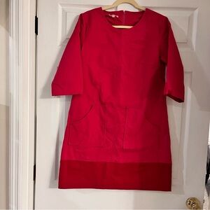Kayce Hughes color block corduroy‎ shift dress with belt women’s 12 pink red